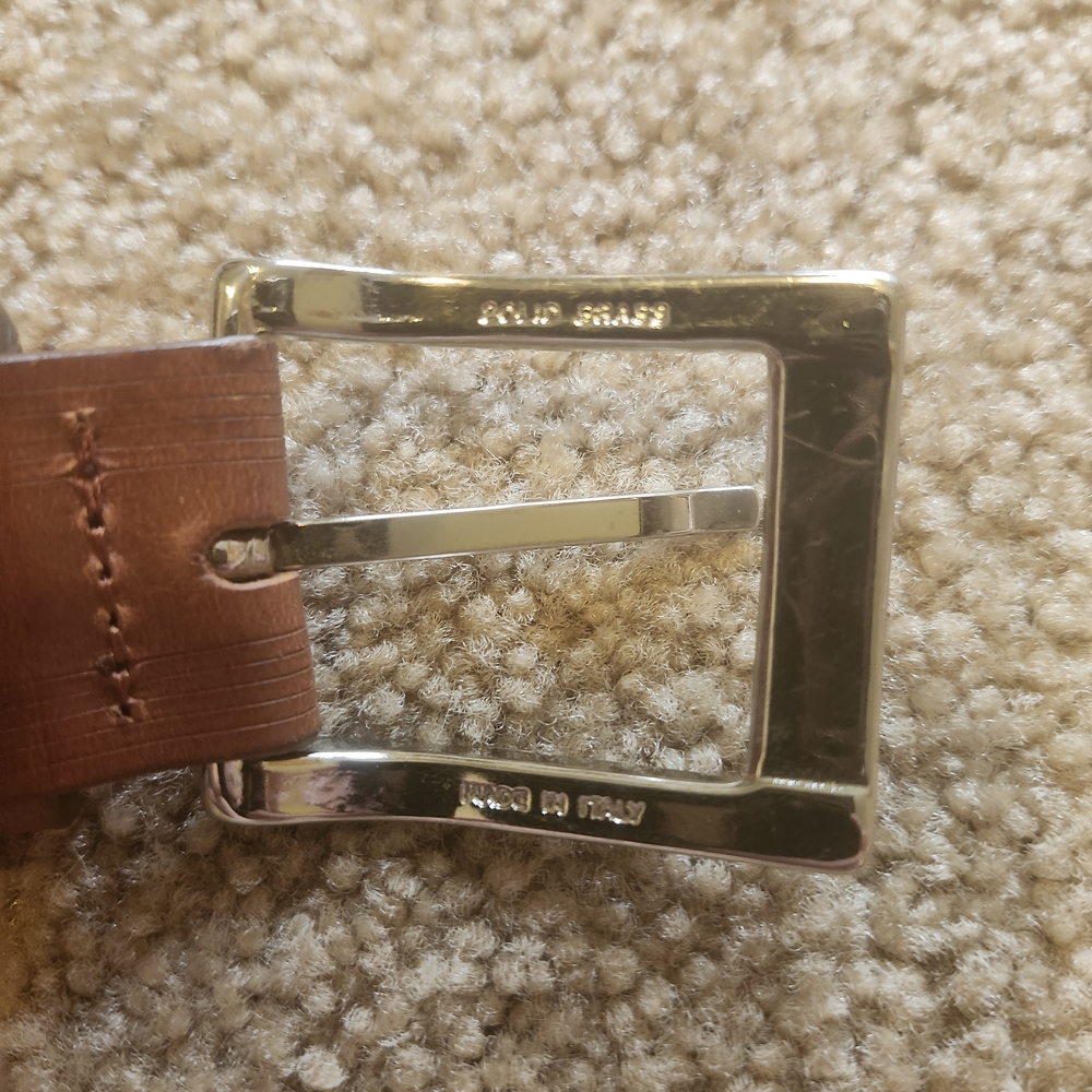 Luxury Premium Italian Leather Brown Belt with Silver Solid Brass Buckle - Picture 6 of 10